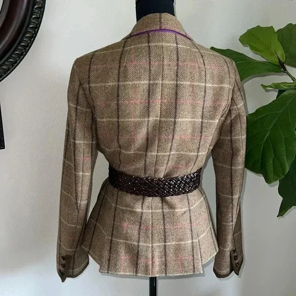 Boden Women’s 100% Wool British Tweed Tan Brown Plaid Blazer Jacket Coat Size 10 - Picture 6 of 16